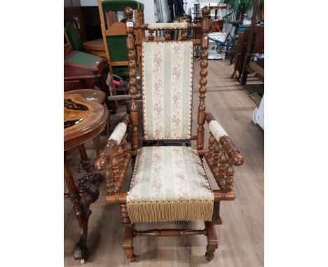 ANTIQUE AMERICAN STYLE ROCKING CHAIR WITH BOBBIN TURNINGS