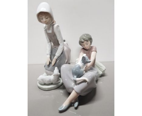 2 NAO FIGURES GIRL WITH LAMB AND GIRL WITH KITTEN