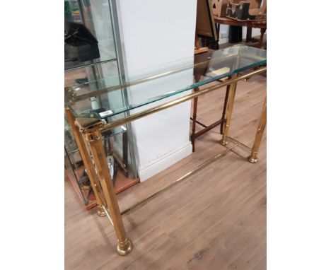 BRASS AND GLASS CONSOLE TABLE.