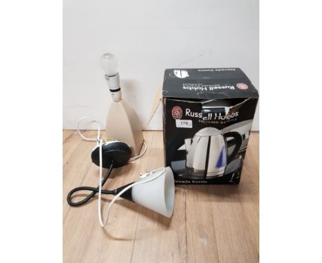 BOXED RUSSELL HOBBS KETTLE AND HANGING WALL LIGHT PLUS TABLE LAMP