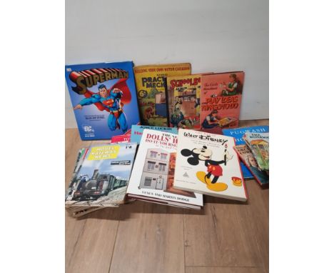 BOX OF VINTAGE BOOKS AND MAGAZINES PLUS ULTIMATE GUIDE TO SUPERMAN