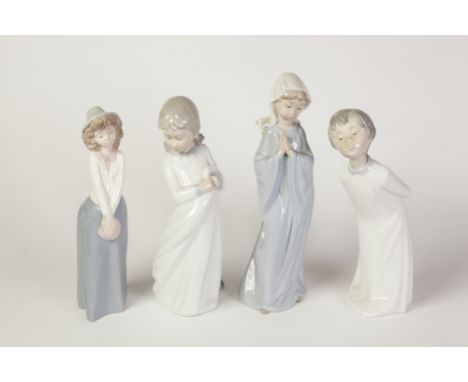 FOUR NAO, SPANISH PORCELAIN STANDING FIGURES OF YOUNG CHILDREN,  10 3/4" (27.3cm) high and smaller, printed marks (4) 