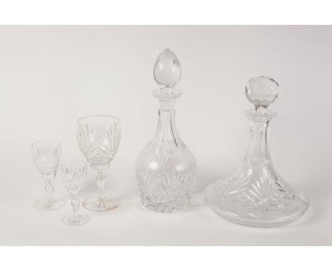 A PART TABLE SERVICE OF CUT GLASS, on cushion knopped baluster stem and star cut circular bases , comprising;  LARGE WINE GOB