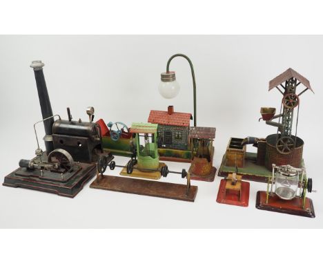 Dampfmaschine, Antriebsmodelle und Zubehör. Dampfmaschine und Kessel des Herstellers Josef Falk 'JF', diverse Antriebsmodelle