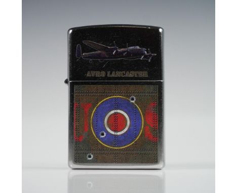 Original Zippo windproof lighter featuring an Avro Lancaster design, showcasing detailed artwork of the famous British WWII h