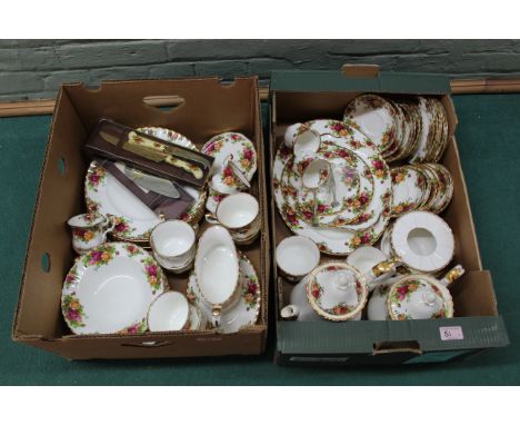 A large collection of Royal Albert Old Country Roses dinner and tea wares including meat plate, eight dinner plates, six bowl