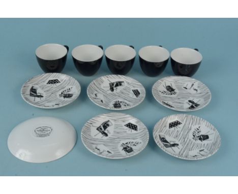 Six Ridgway pottery Homemaker saucers and five coffee cups