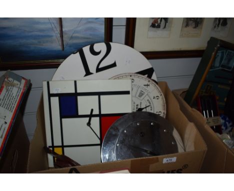 Four vintage wall clocks and a pair of small tortoiseshell  bellows AF.