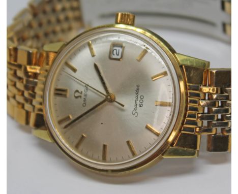 A 1967 gold plated Omega Seamaster 600 wristwatch reference 136.011 with signed champagne dial, hands and hour markers in gol