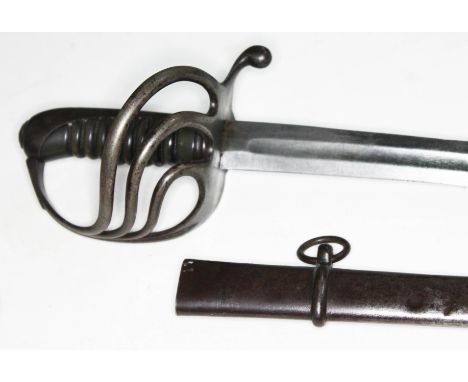 A 19th century child's sword, basket hilt and wire bound grip, blade length 56cm, total length 72cm.  Condition: various dent