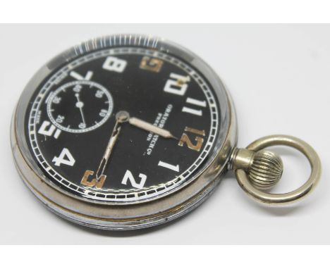 An Orator Watch Co military general service time piece pocket watch having white Arabic numerals and lumed hands on a signed 