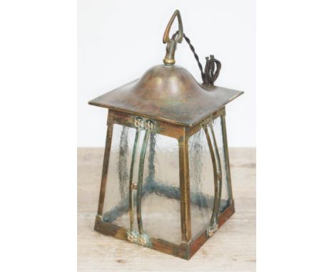An Edwardian Arts &amp; Crafts copper lantern light fitting, height 34cm.  Condition - good, general wear only.