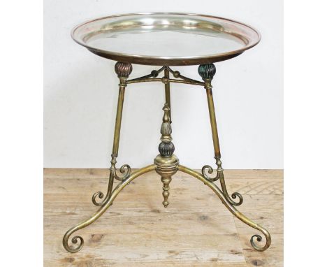 A late Victorian Aesthetic copper and brass stand or table in the manner of Benham &amp; Froud, top diam. 40.5cm, &amp; heigh