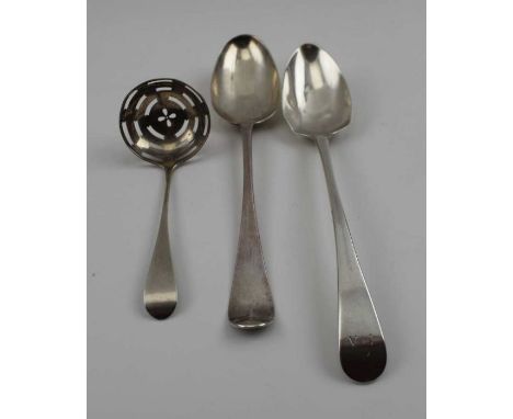 Peter and Ann Bateman, a silver table / soup spoon, London 1794, together with an 18th century silver table / soup spoon, cas