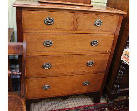 An Edwardian mahogany five drawer chest with satin wood inlay and original ring drop handles. 107 x 92cm&nbsp;