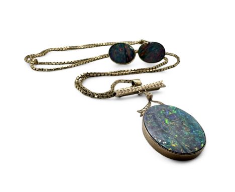 A collection of opal doublet jewellery together with a substantial 9ct gold box chain necklace. Comprising an opal doublet se