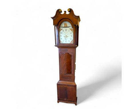 A 19th century mahogany 8 day longcase clock with a painted 13" arched dial with secondary dial and calendar, signed W Richar