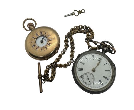 Two pocket watches - one Dennison cased half Hunter,&nbsp; with a missing second hand, original key and a Sterling silver poc
