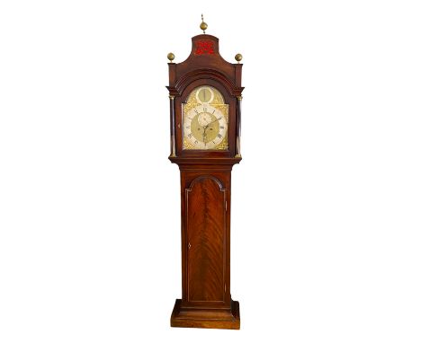 A George III Mahogany 8 day Longcase clock with a brass 12 inch arched dial signed David Rivers London having strike/silent, 