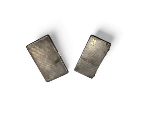 Two engine turned silver cigarette cases, one with a powder compartment with integrated mirror, by Joseph Gloster Ltd, Birmin