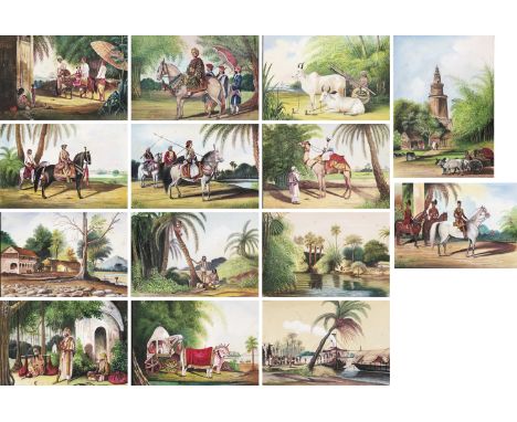 A SET OF 14 INDIAN COMPANY SCHOOL PAINTINGSIndia, late 19th century to 1920. Finely painted with watercolors, ink, and gouach