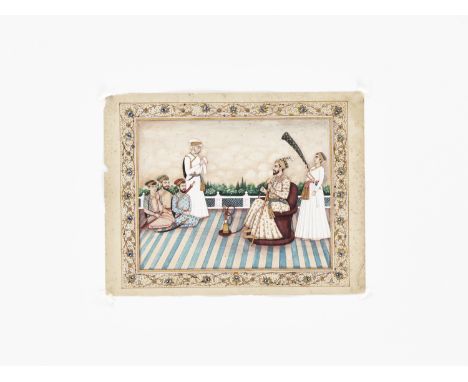 A FINE INDIAN PAINTING OF A TERRACE SCENEMughal India, late 19th century to 1920. Finely painted with gouache heightened with