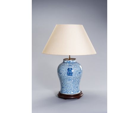 A CHINESE TABLE LAMP ERNST FUCHS MODELChina, late Qing Dynasty (1644-1912) the vase; 1970s the electrification, lampshade, an