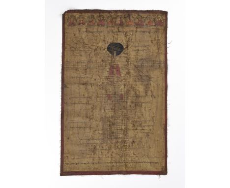 A TIBETAN MEDICAL CHART, 17TH-18TH CENTURYTibet. Distemper on cloth. Painted with anatomical diagrams, inscribed and labeled 