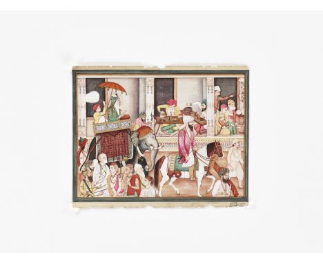 AN INDIAN PUNJAB SCHOOL PAINTING OF A CITY SCENEIndia, late 19th century to 1920. Finely painted with watercolors, ink, and g