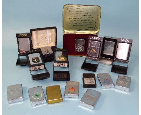 A Zippo 60th Anniversary 1932-1992 lighter in presentation tin, another with founder's image and signature, in case and a col