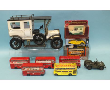 A Jan Blenken of Nuremberg metal vintage car model, four Corgi models of buses and other models. 