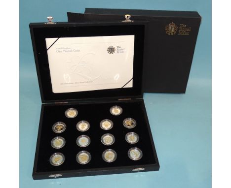 Royal Mint, a cased United Kingdom One-Pound Coin 25th Anniversary Silver Proof Collection, (fourteen coins), in original pac