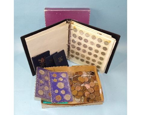 A collection of British coinage from 1920 onwards, containing five-pounds five-shillings worth of pre-1947 silver, loose and 