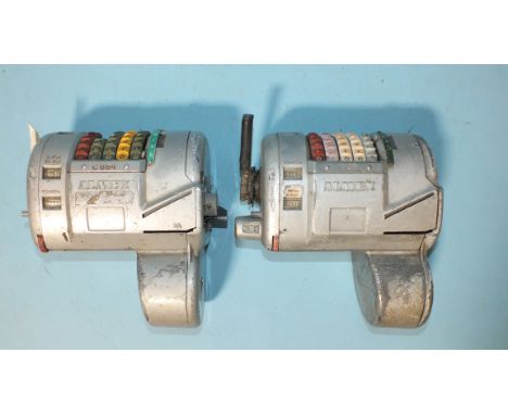 Two Almex conductors ticket machines, numbered C884 and l202, (2).