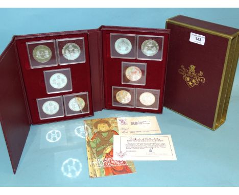 A Royal Mint 1980 Cayman Islands 'Silver Kings' Collection, comprising ten silver twenty-five-dollar coins, in presentation c