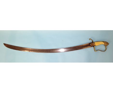 A Georgian 1803 pattern sabre, the 80cm single edge fullered blade with chequered ivory grip and lion's head pommel, blade wi