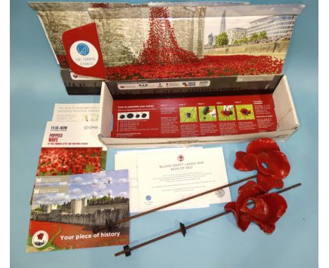 Two ceramic remembrance poppies, Paul Cummins Limited Edition 2014 Blood Swept Lands And Seas of Red&nbsp;installation, with 