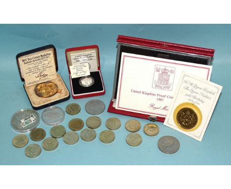 A Royal Mint United Kingdom silver proof Piedfort one-pound coin, with certificate of authenticity, a 1987 UK Proof coin coll