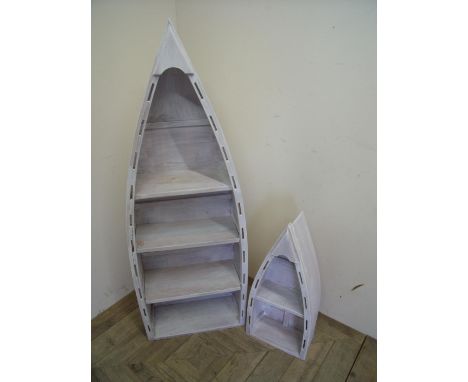 Unusual three tier open bookcase in the form od a half boat hull and another similar smaller two tier shelf (2) 