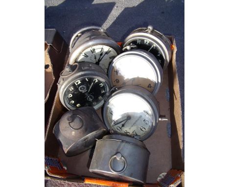 H.A.C. Goliath Repeater alarm clock, another H.A.C long alarm clock, a Newhaven alarm clock and three others 