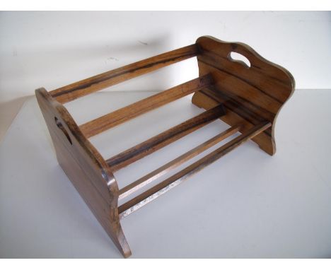 Early 20th C olive wood book trough (width 30.5cm) 