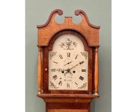 W ROBERTS, TAUNTON, OAK &amp; MAHOGANY LONGCASE CLOCK - mid 19th Century, signed arched painted enamel dial with subsidiary s