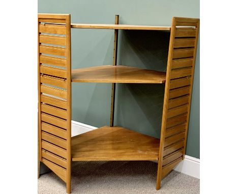 VINTAGE LADDERAX CORNER SHELF UNIT - having three shelves with slatted side supports, 133cms H, 80cms front to back, 80cms si