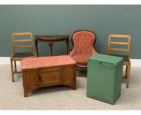 VINTAGE &amp; LATER FURNITURE PARCEL (5) - to include a button upholstered spoonback reproduction mahogany armchair, 85cms H,