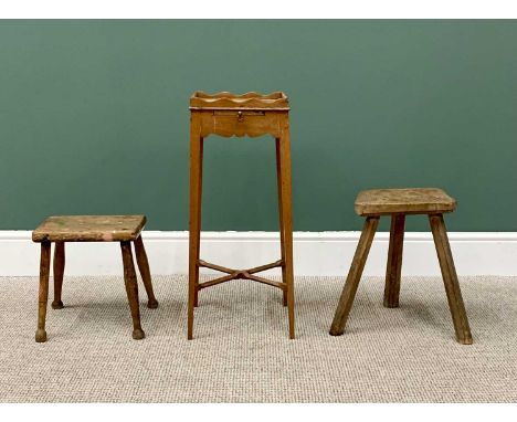 GEORGIAN MAHOGANY KETTLE STAND - having a shaped galleried top and pull-out tray, on four tapering supports with shaped "X" s