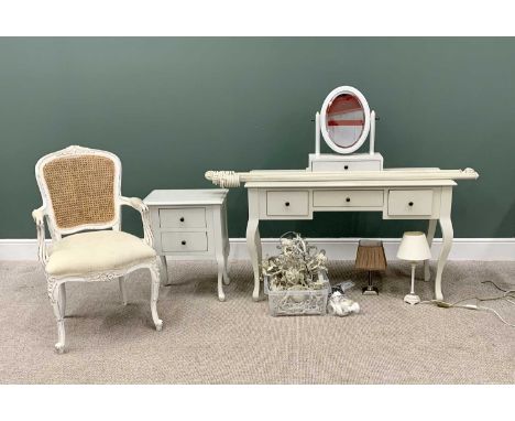 MODERN WHITE/OFF WHITE BEDROOM FURNITURE &amp; FITTINGS - a mixed quantity to include a three drawer dressing table with sit-