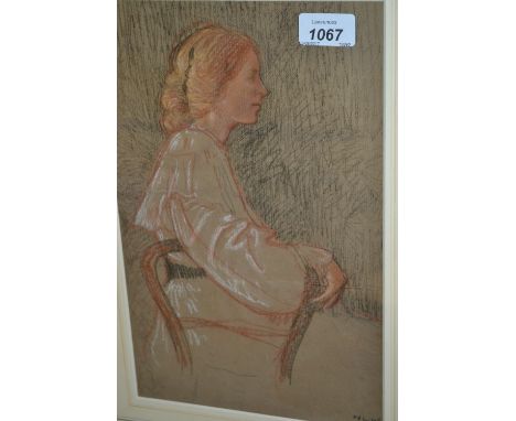 Hubert Lindsay Wellington, chalk study, portrait of Nancy at Stafford, signed with initials, 12.5ins x 8ins, gilt framed