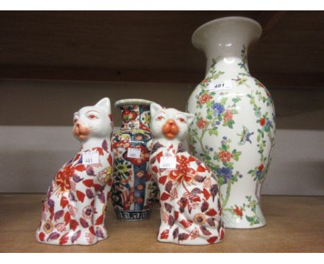 Japanese Imari baluster form vase together with a 20th Century Chinese floral decorated porcelain baluster form vase and a pa