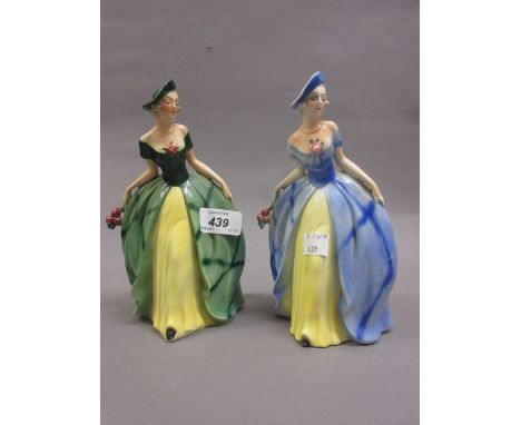 Goebel Art Deco pottery figure of a crinoline lady together with another similar figure