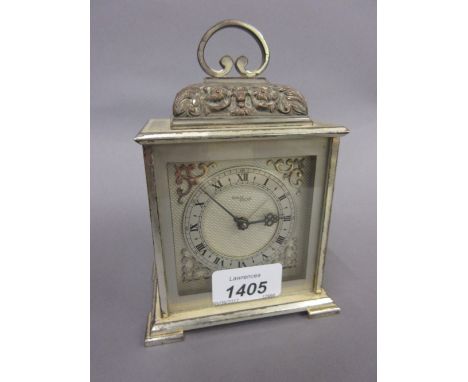 Mid 20th Century Swiss silvered metal alarm clock, the silvered dial signed Imhof